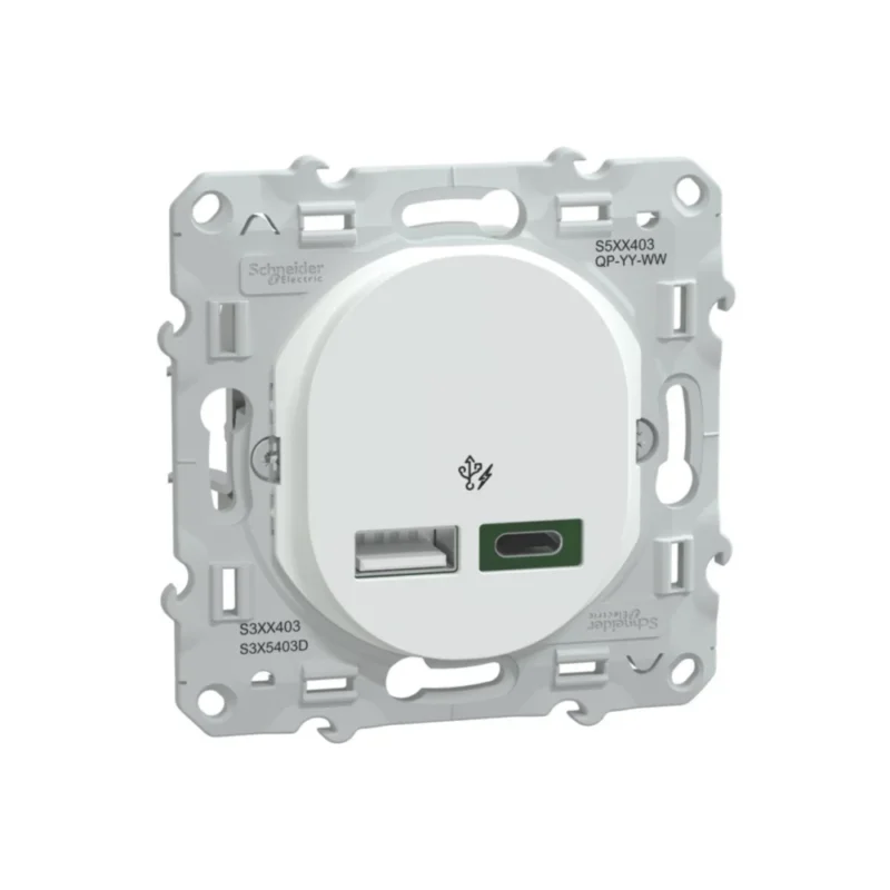 Usine Directe Double Chargeur USB A+C 1 poste 45W Ovalis Blanc Schneider Code 692XJ