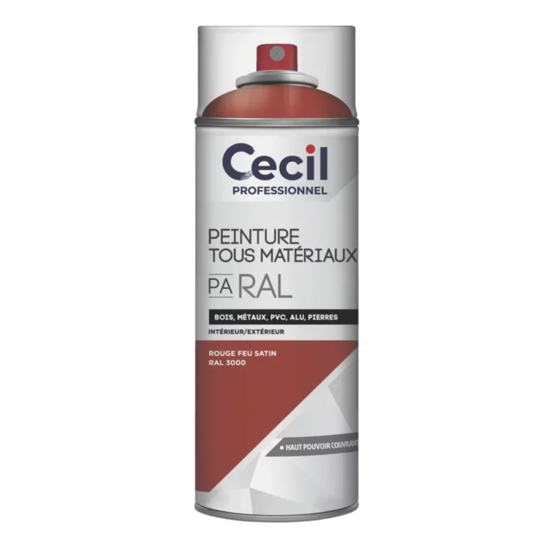 Paiement Sécurisé Peinture aérosol tous matériaux Cecil Professionnel rouge vif satiné 400ml Code 688TF