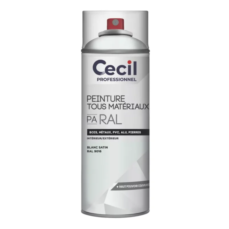 Retour Gratuit Peinture aérosol tous matériaux Cecil Professionnel blanc satiné 400ml Code 141TF
