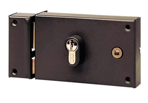 Serrure monopoint en applique horizontale à fouillot en acier verni marron, ouverture à gauche Code 578PT Vente Directe