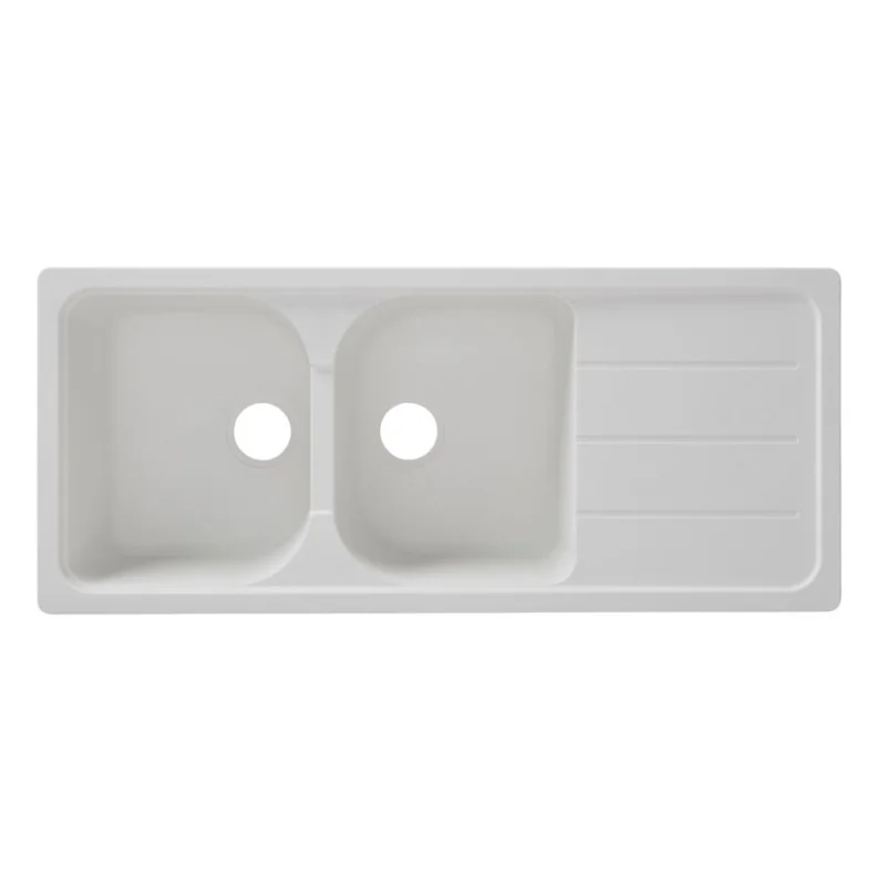Authentique Évier 2 bacs en composite de quartz blanc Cooke & Lewis Arber Code 367PT