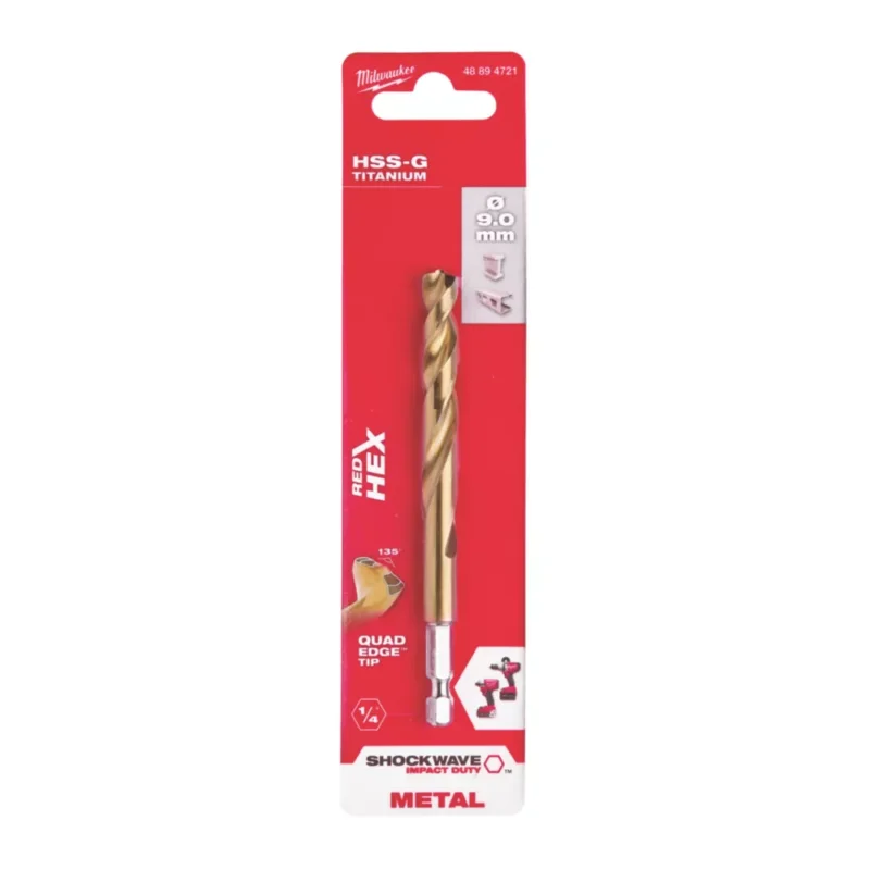 Foret HSS à métaux à queue hexagonale Milwaukee SHOCKWAVE 9mm x 117mm Code 419LF Offre Limitée