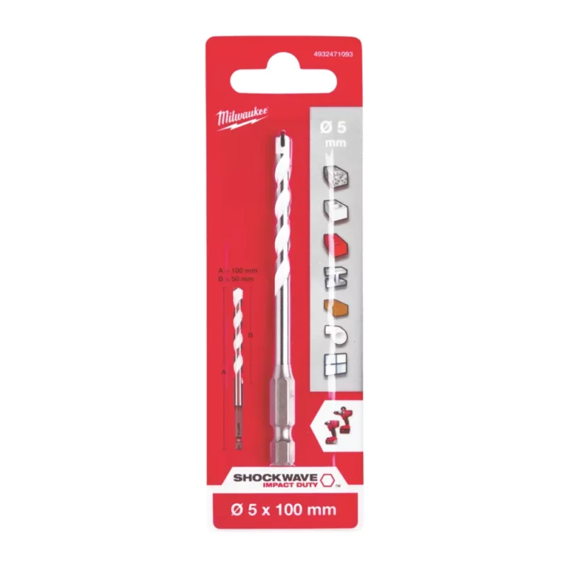Soldes Foret multi-matériaux à queue hexagonale Milwaukee TCT 5mm x 100mm Code 755LF