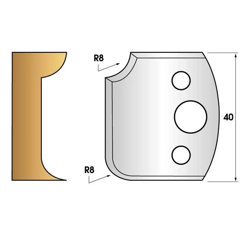 Remise Paire de fers de toupie hauteur 40 n° 174 - 1/4 de rond 8 mm