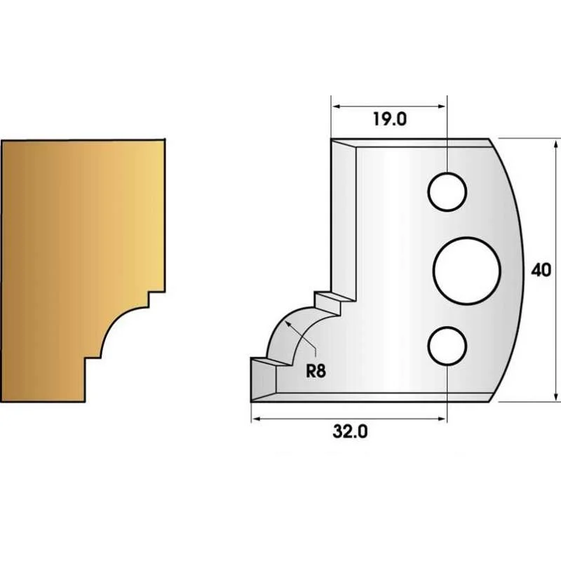Paiement Sécurisé Paire de fers de toupie hauteur 40 n° 67 - quart de rond rayon 8mm