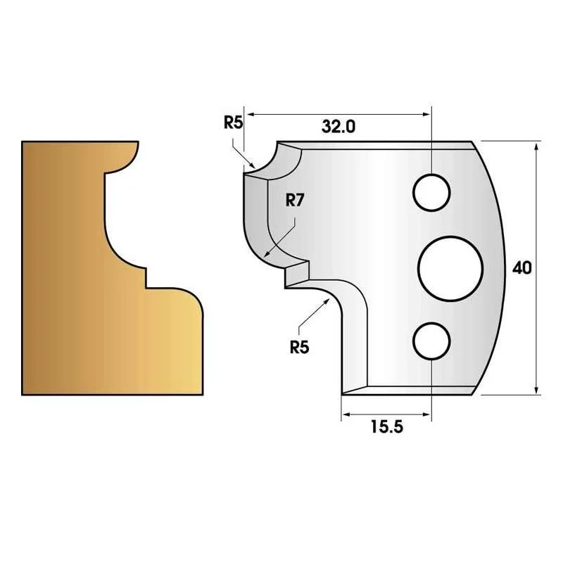 Paire de fers de toupie hauteur 40 n° 82 - quart de rond rayon 5mm, congé rayon 7mm Promotion Saisonnière
